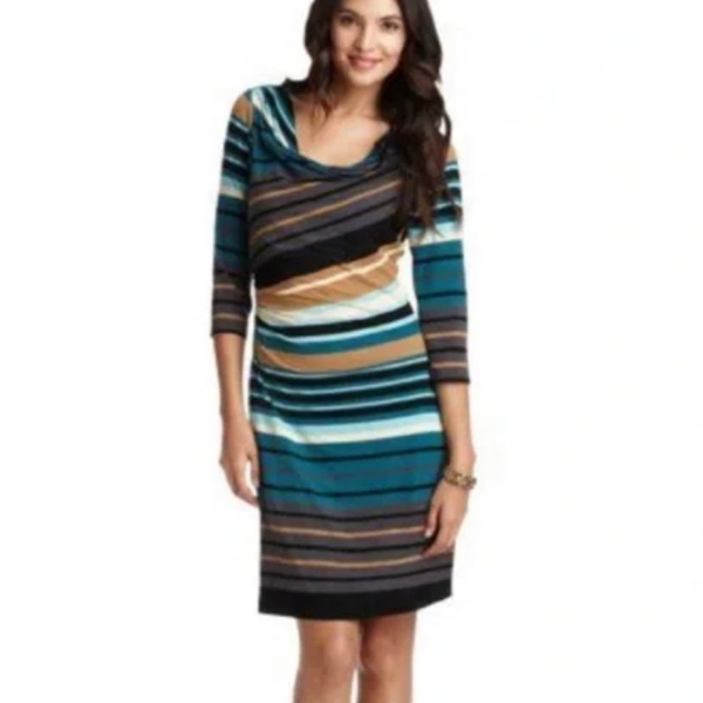 Loft Cowl Neck Striped Dress - Size Medium